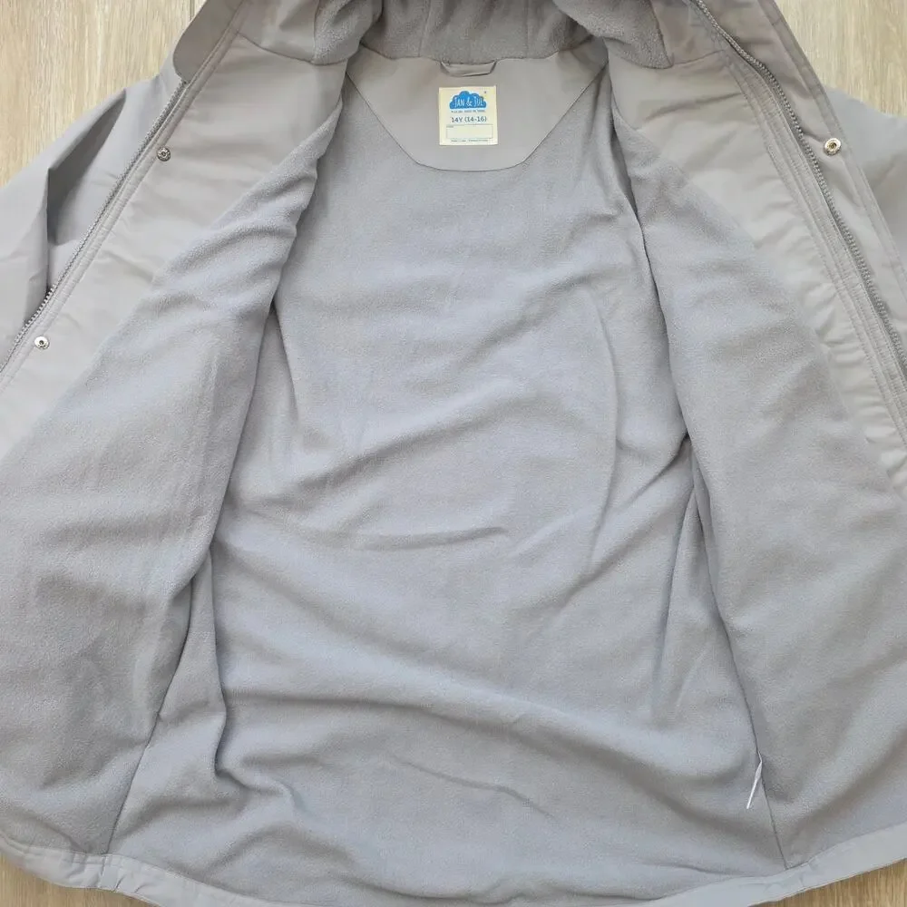 Jan & Jul Cozy-Dry Waterproof Rain Jacket Fleece Lined Gray Youth 14Y (14-16)